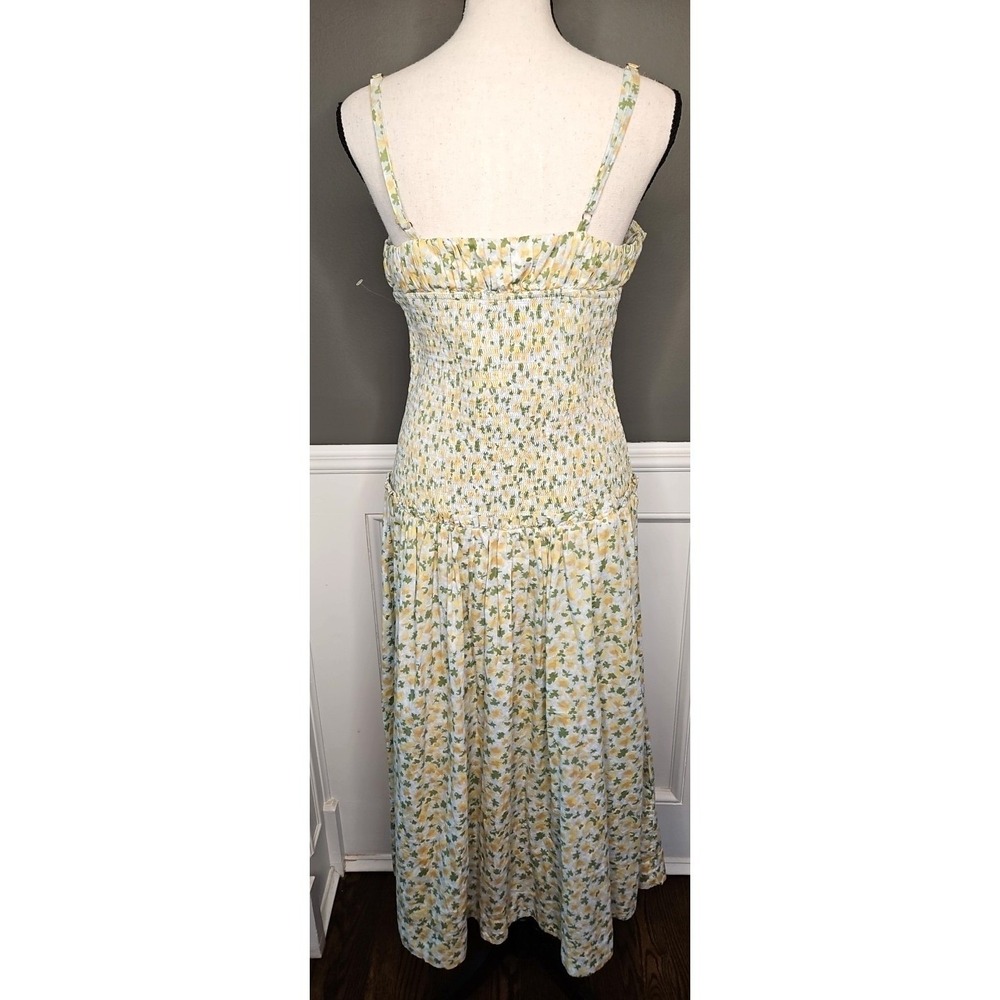 Free People Lavender Daze Green Yellow Dress Med Smocked Drop Waist Cottage NWOT - Picture 4 of 10